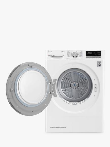LG FDV709W Freestanding Heat Pump Tumble Dryer, 9kg Load, White - view 2, White