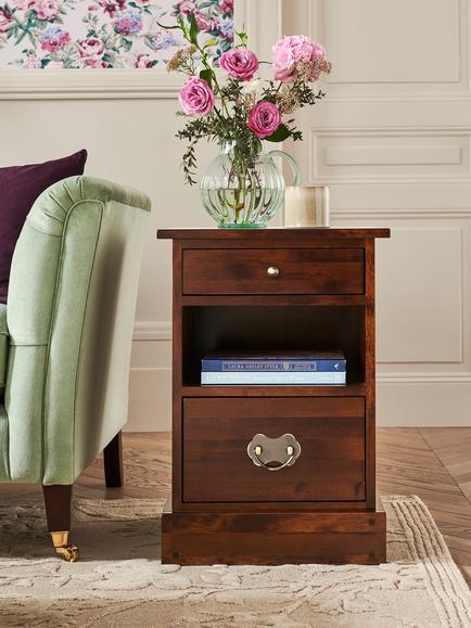 Laura Ashley Garrat 2 Drawer Side Table, Dark Brown - view 2, Dark Brown