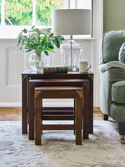 Laura Ashley Balmoral Nest of 3 Side Tables, Dark Chestnut - view 2, Chestnut Brown