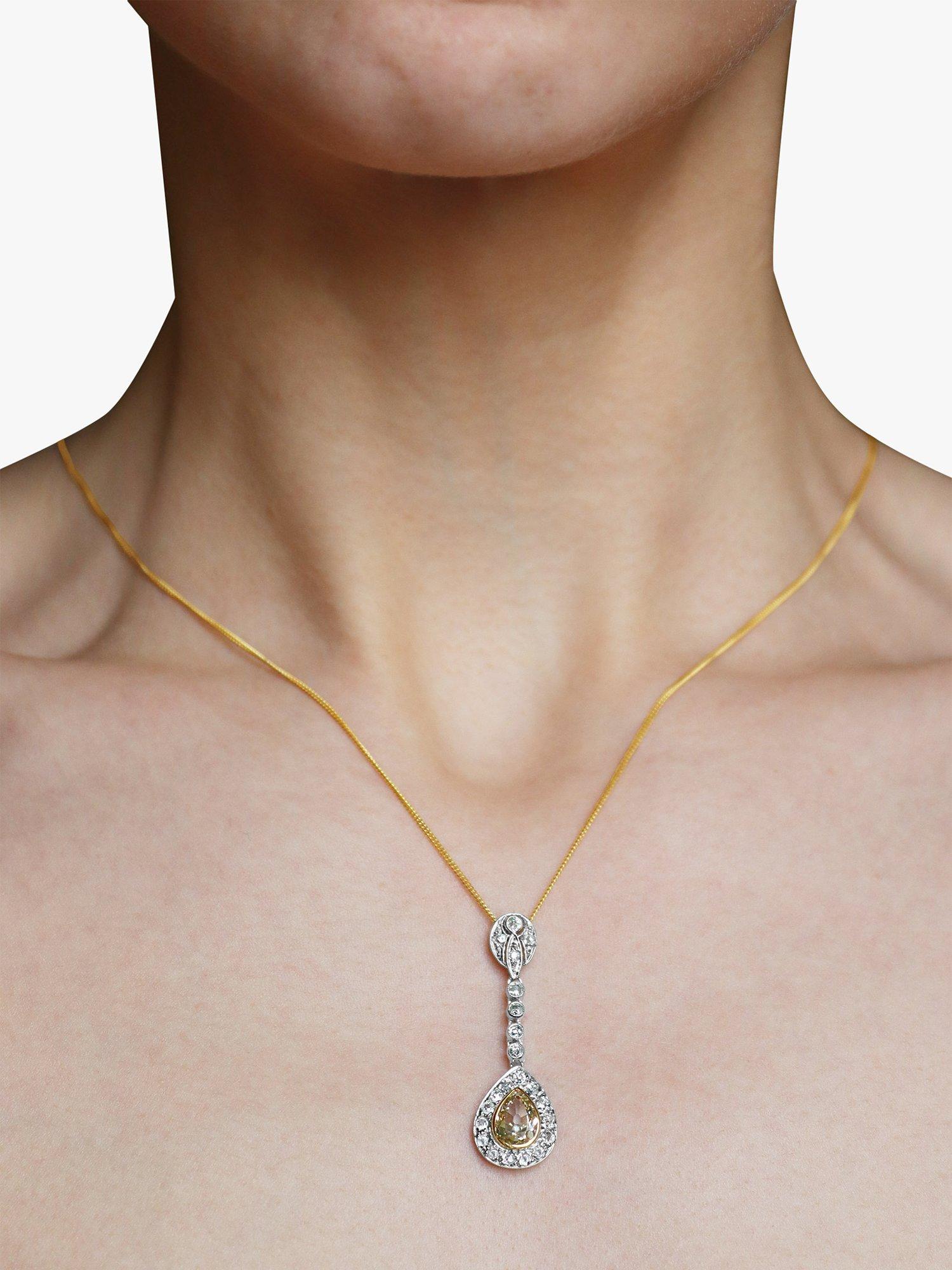 Product image 1 of 3, which shows Milton & Humble Jewellery Pre-Loved 18ct Yellow Gold & Platinum Diamond Drop Pendant Necklace