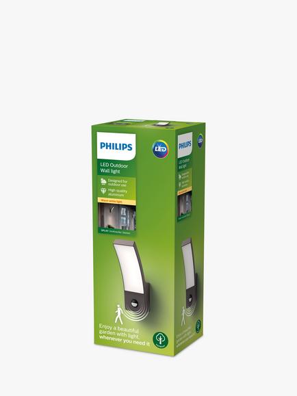 Philips Splay LED PIR Motion Sensor Outdoor Wall Light, Anthracite - view 2, Anthracite