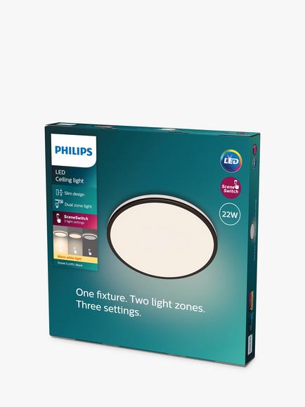 Philips Ozziet Flush Ceiling Light, Black - view 2, Black