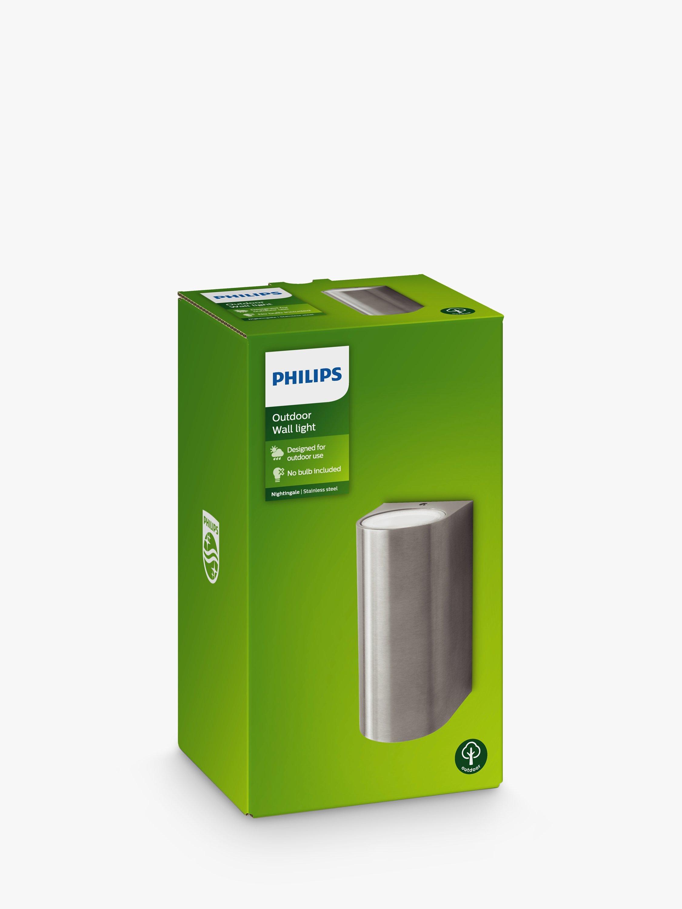 Philips Nightingale LED Outdoor Wall Light, Stainless Steel