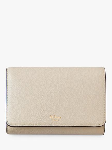 Mulberry Continental Small Classic Grain Leather Medium French Purse, Chalk