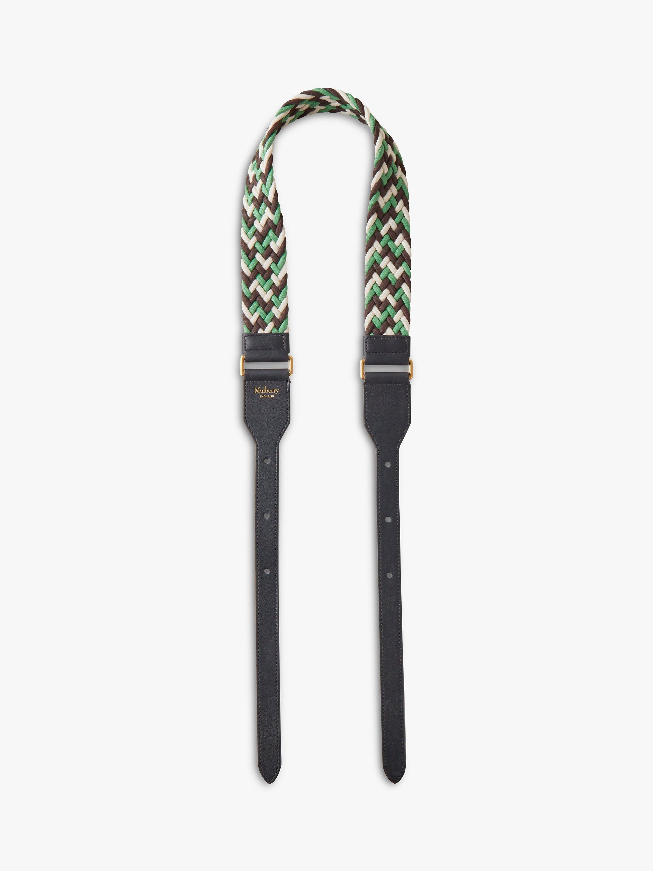 Mulberry Woven Cord & Silky Calf Leather Vichy Bag Strap, Lawn Green/White