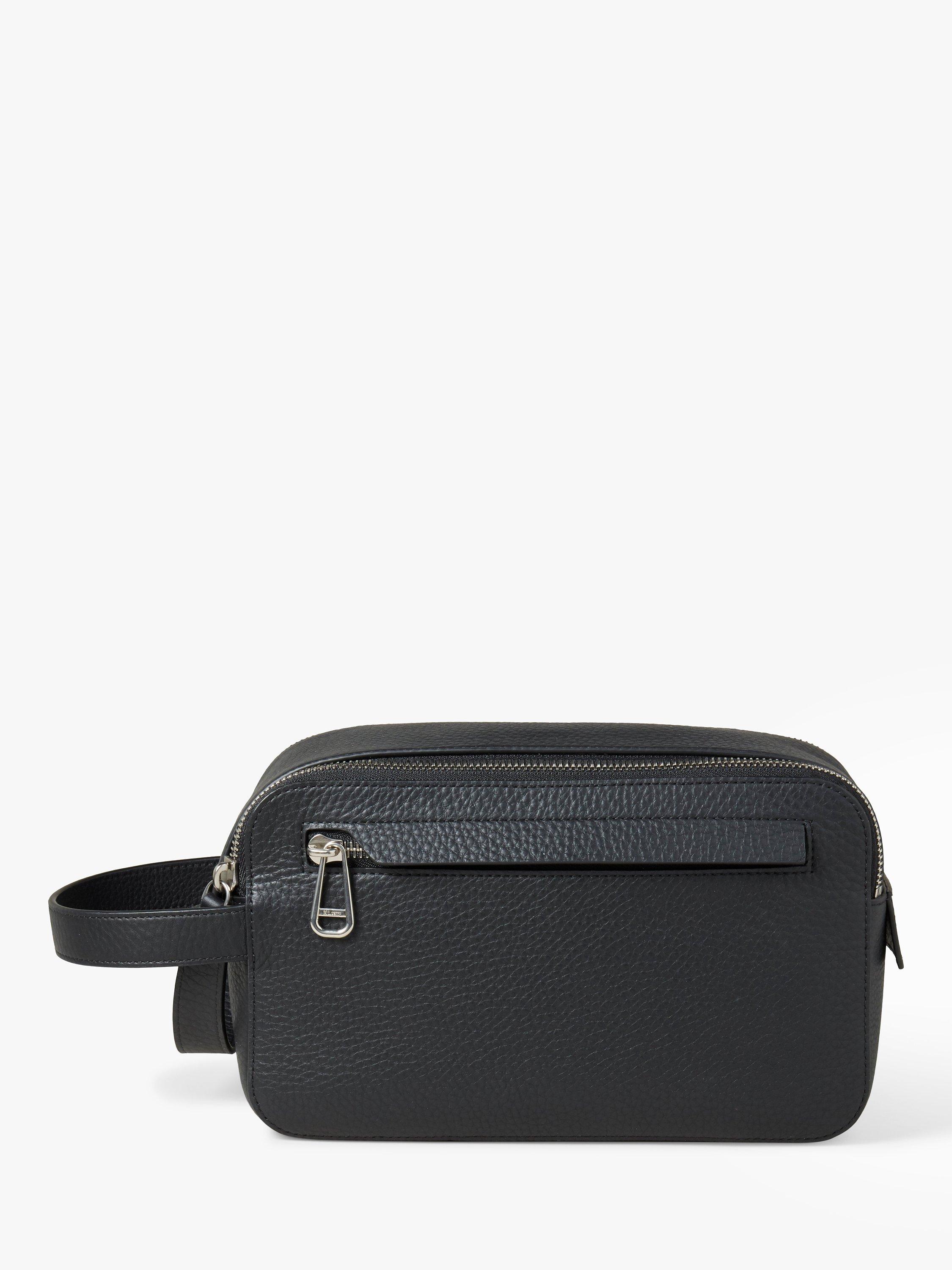 Mulberry Double Zip Heavy Grain Leather Wash Bag, Black