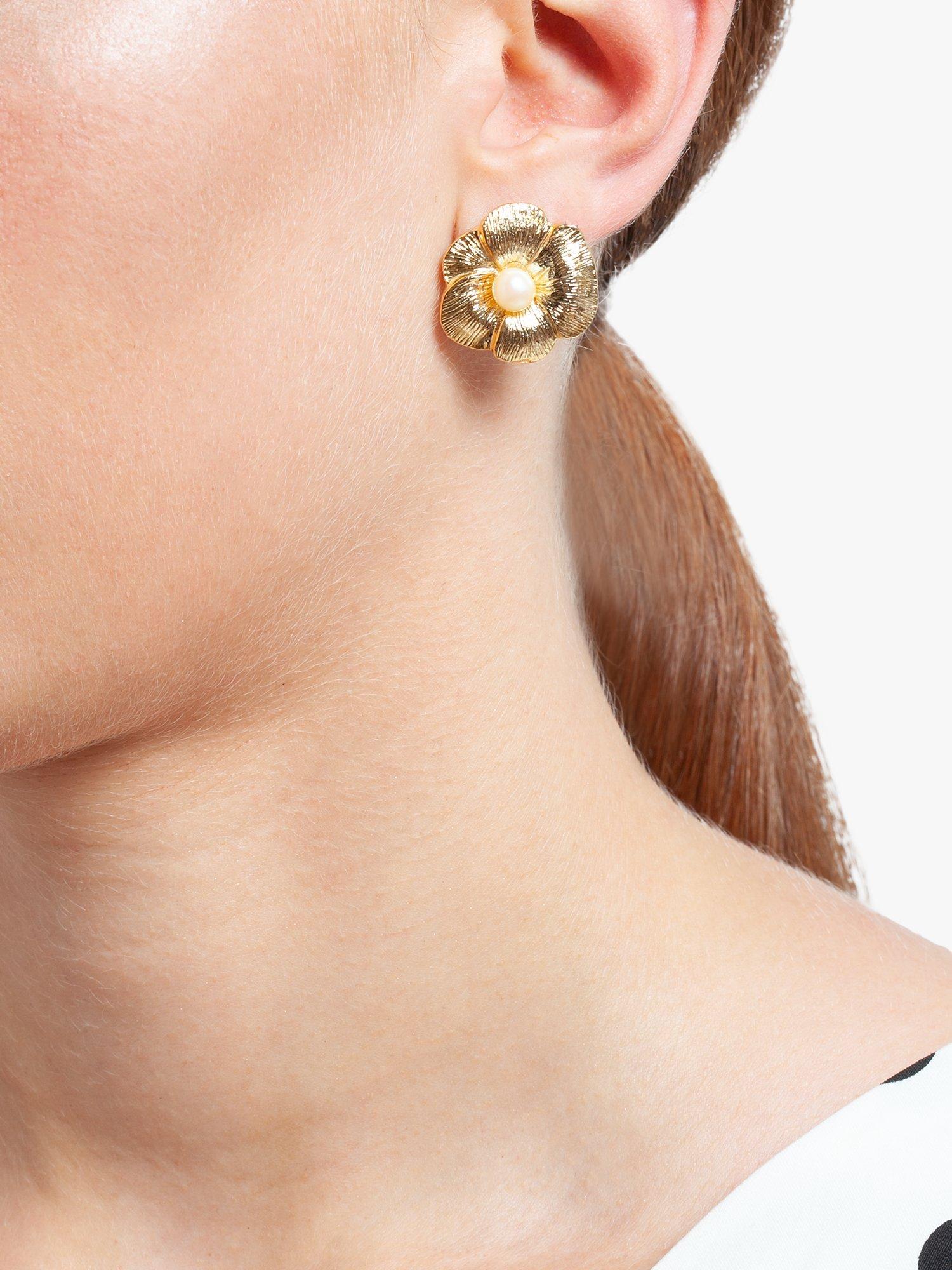Product image 2 of 2, which shows Susan Caplan Pre-Loved Gold Plated Faux Pearl Flower Stud Earrings, Dated Circa 1980s