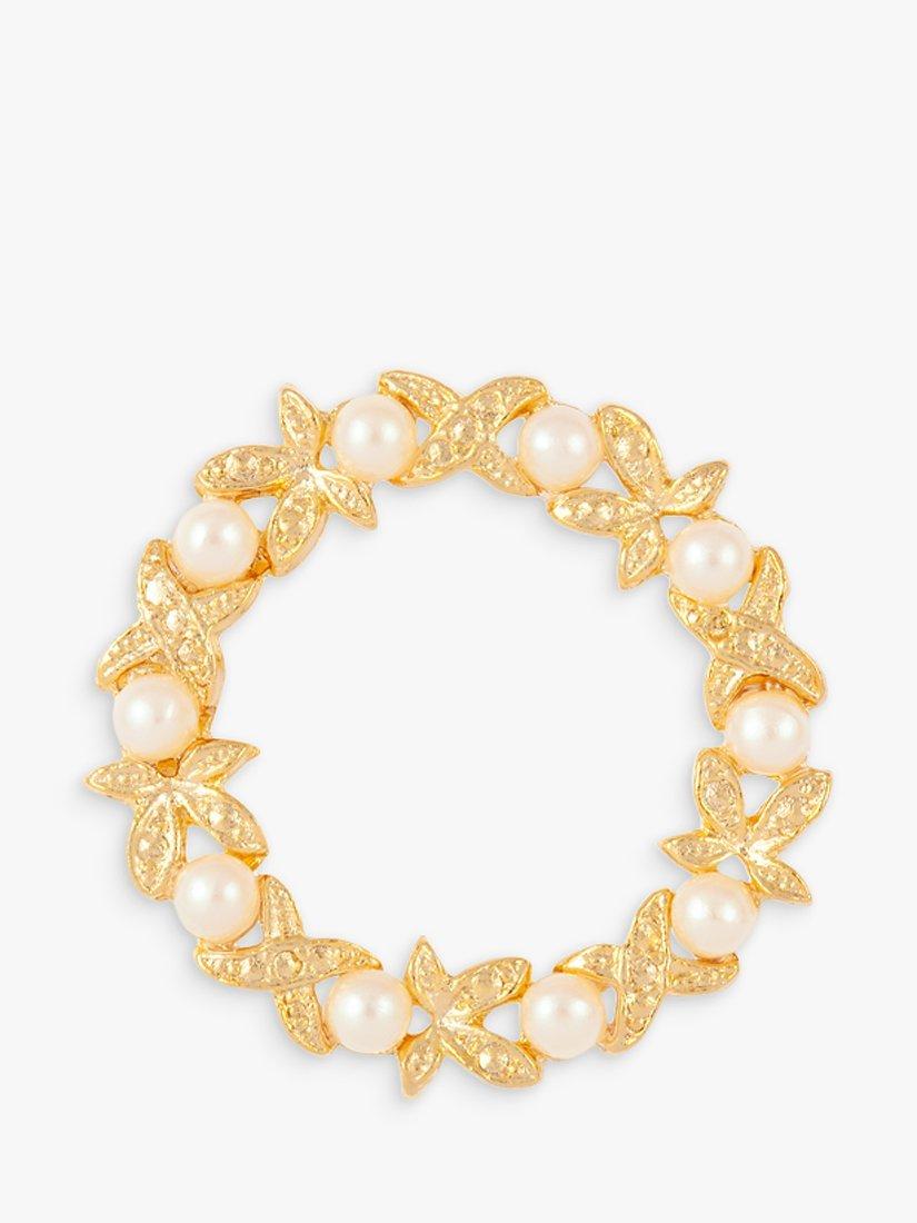 Product image 1 of 2, which shows Susan Caplan Pre-Loved Faux Pearl Gold Plated Wreath Brooch, Dated Circa 1980s