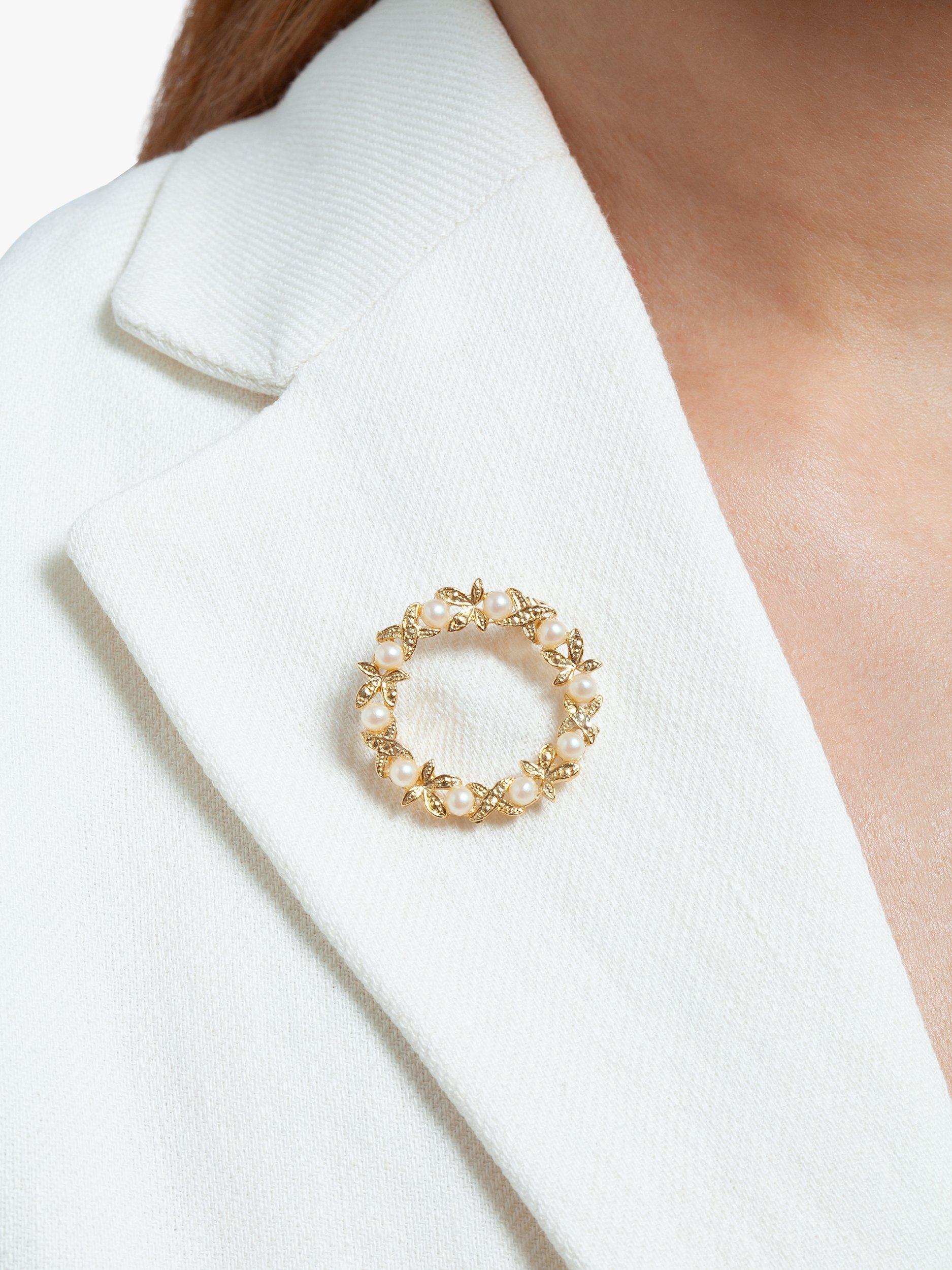 Product image 2 of 2, which shows Susan Caplan Pre-Loved Faux Pearl Gold Plated Wreath Brooch, Dated Circa 1980s