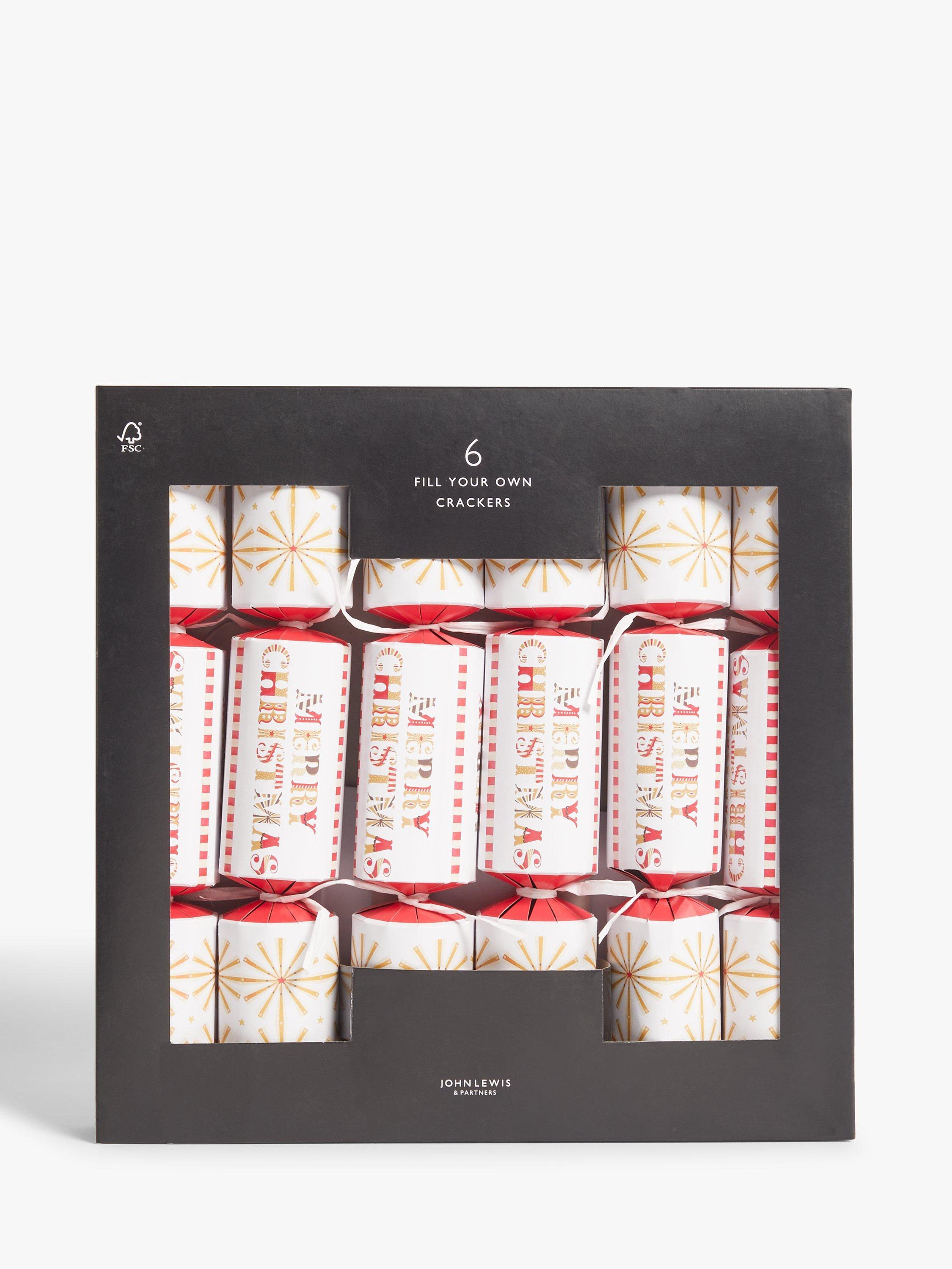 John Lewis Winter Fayre Merry Christmas Fill Your Own Christmas Crackers, Pack of 6, Multi