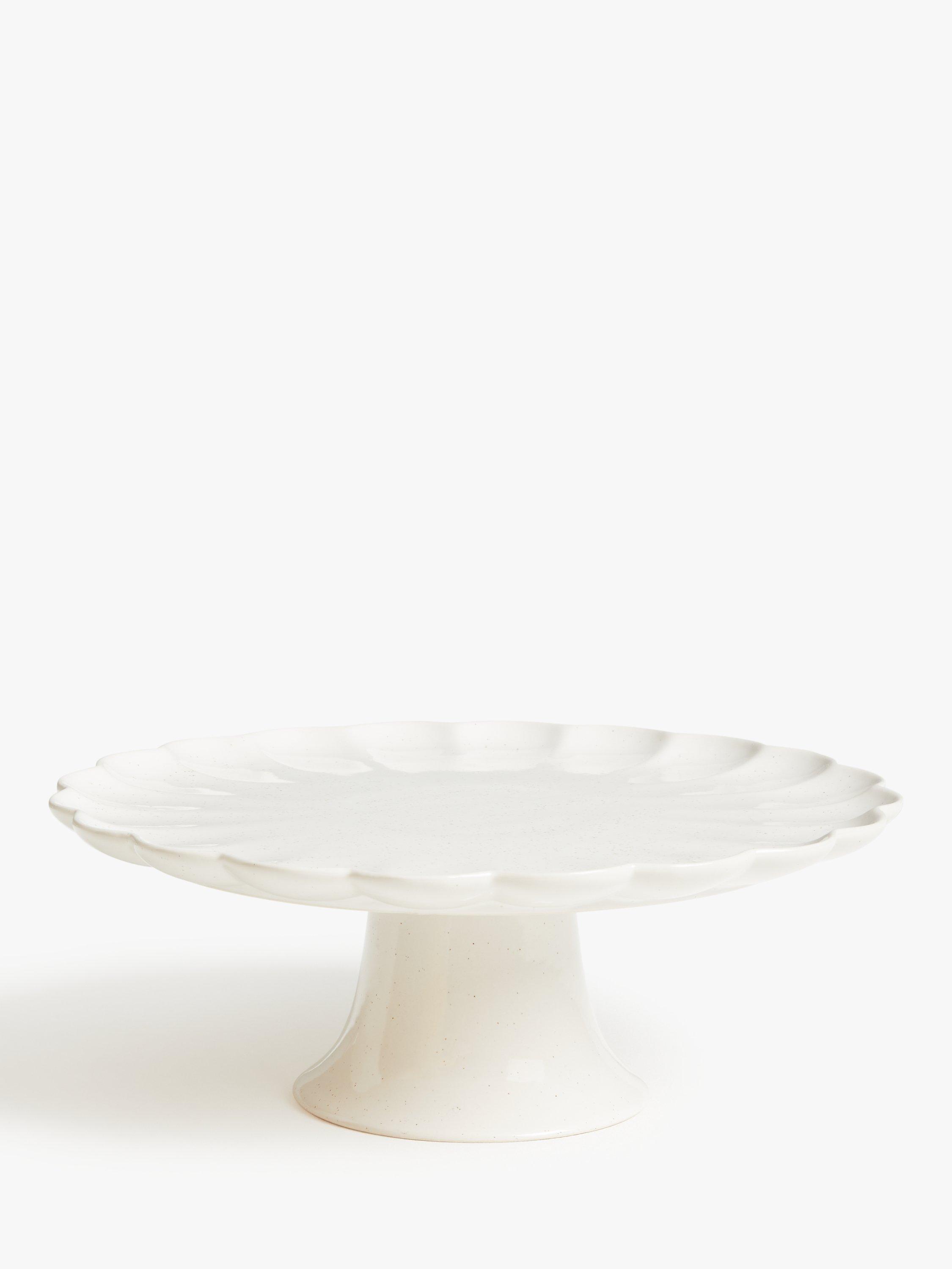 John Lewis Scalloped Speckled Stoneware Cake Stand, 28cm, Off White