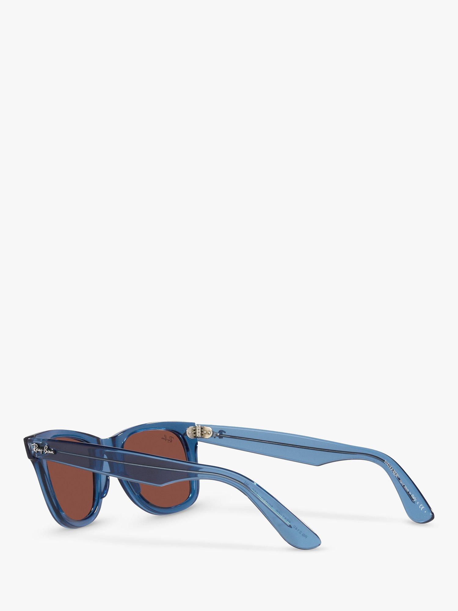 Product image 5 of 11, which shows Ray-Ban RB2140 Unisex Wayfarer Sunglasses, Transparent Blue/Red
