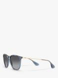Ray-Ban RB4171 Women's Erika Polarised Oval Sunglasses, Transparent Blue/Grey Gradient