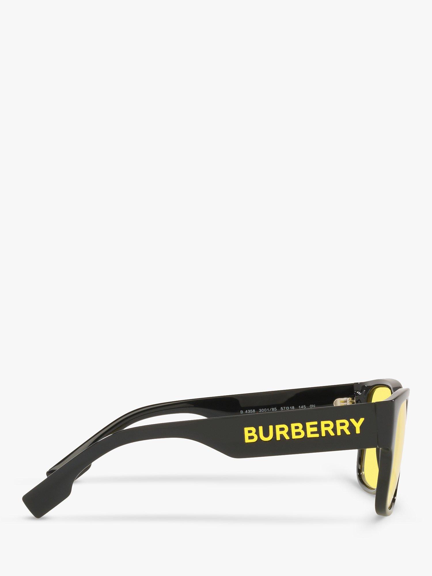 Product image 10 of 11, which shows Burberry BE4358 Men's Knight Square Sunglasses, Black/Yellow