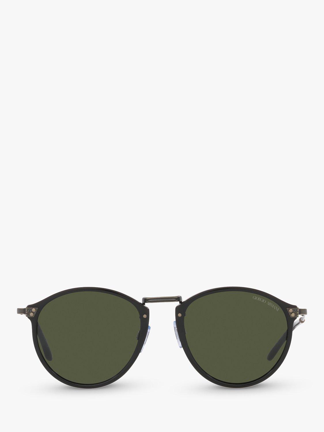 Product image 3 of 11, which shows Giorgio Armani AR 318SM Men's Oval Sunglasses, Black/Green