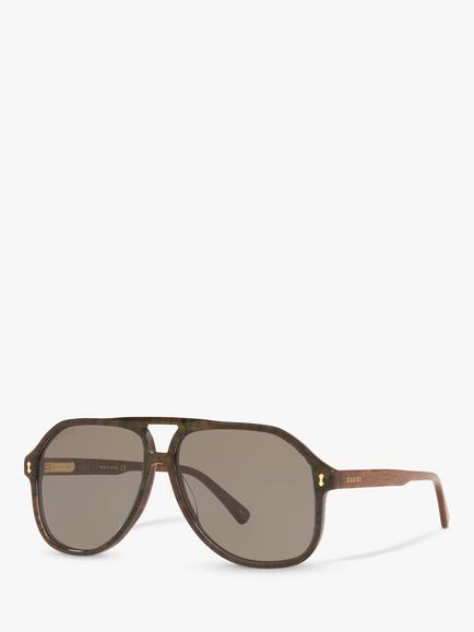 Gucci GG1042S Men's Aviator Sunglasses, Blue Brown/Grey, Blue Brown/Grey