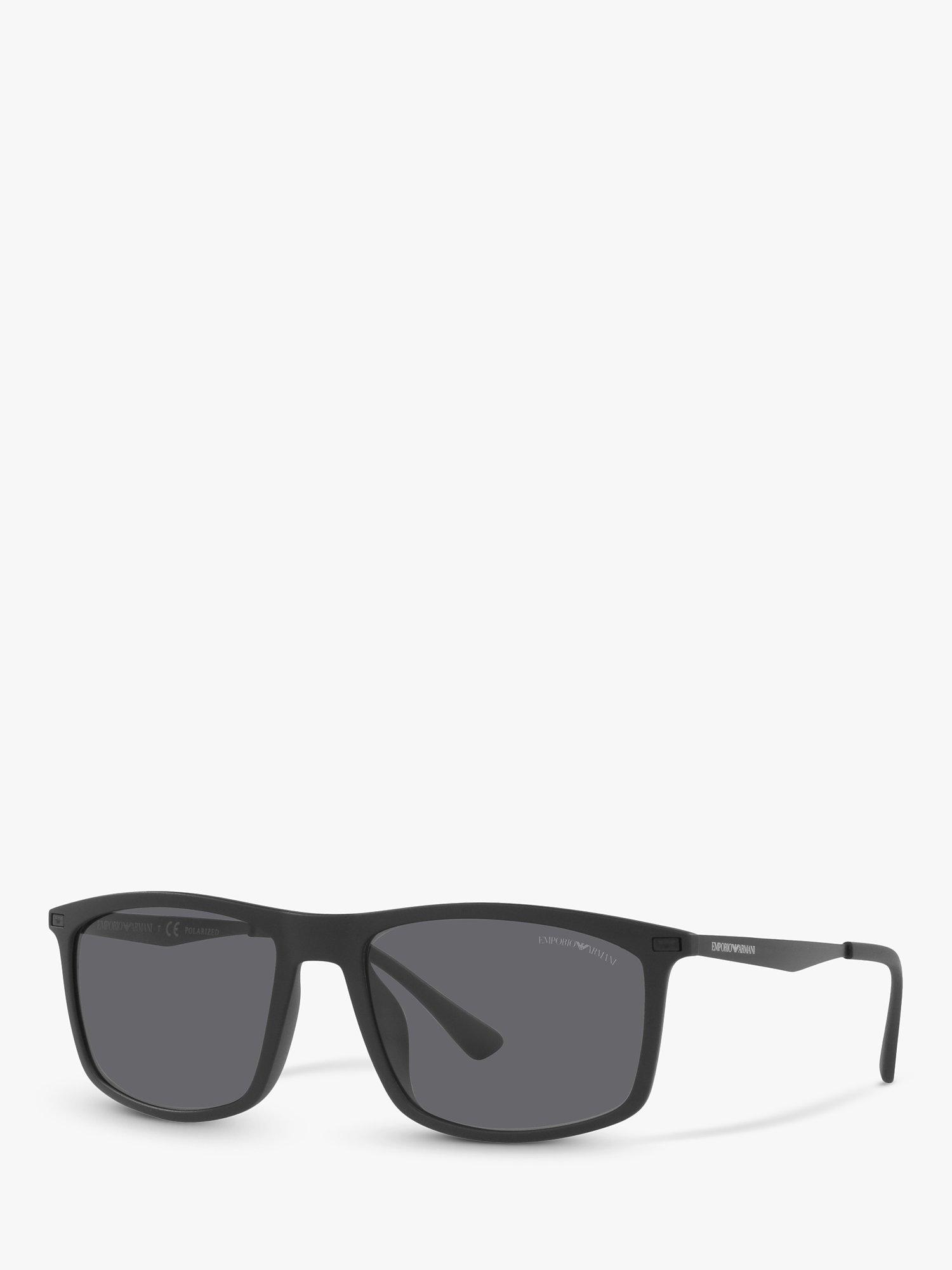 Emporio Armani EA4171U Men's Polarised Rectangular Sunglasses, Matte Black/Grey