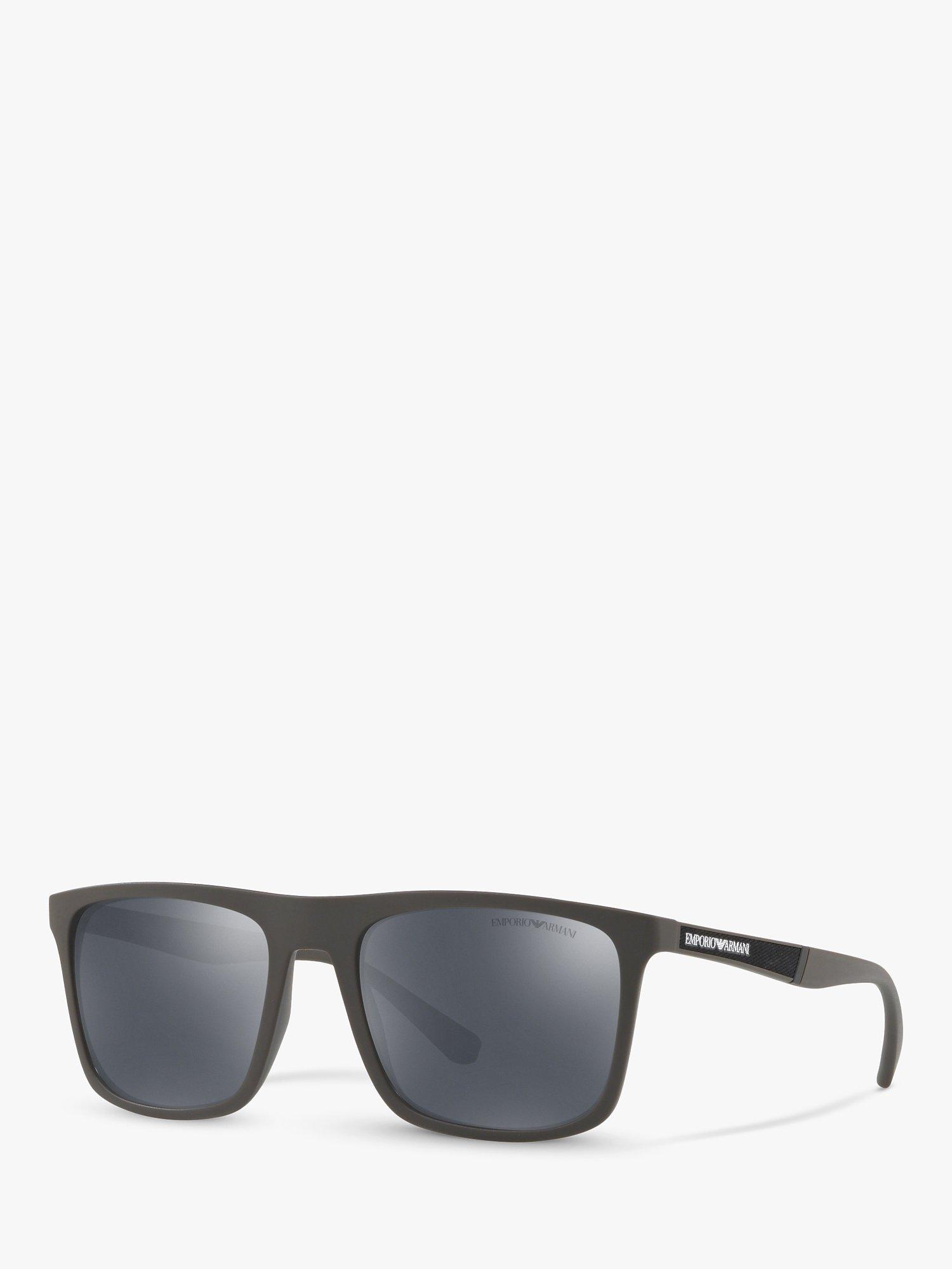 Emporio Armani EA4097 Men's Square Sunglasses, Matte Brown/Mirror Grey