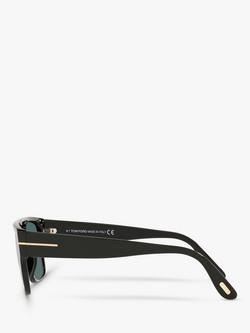 TOM FORD TR001363 Men's Rectangular Sunglasses, Shiny Black/Blue - view 2, Black Shiny