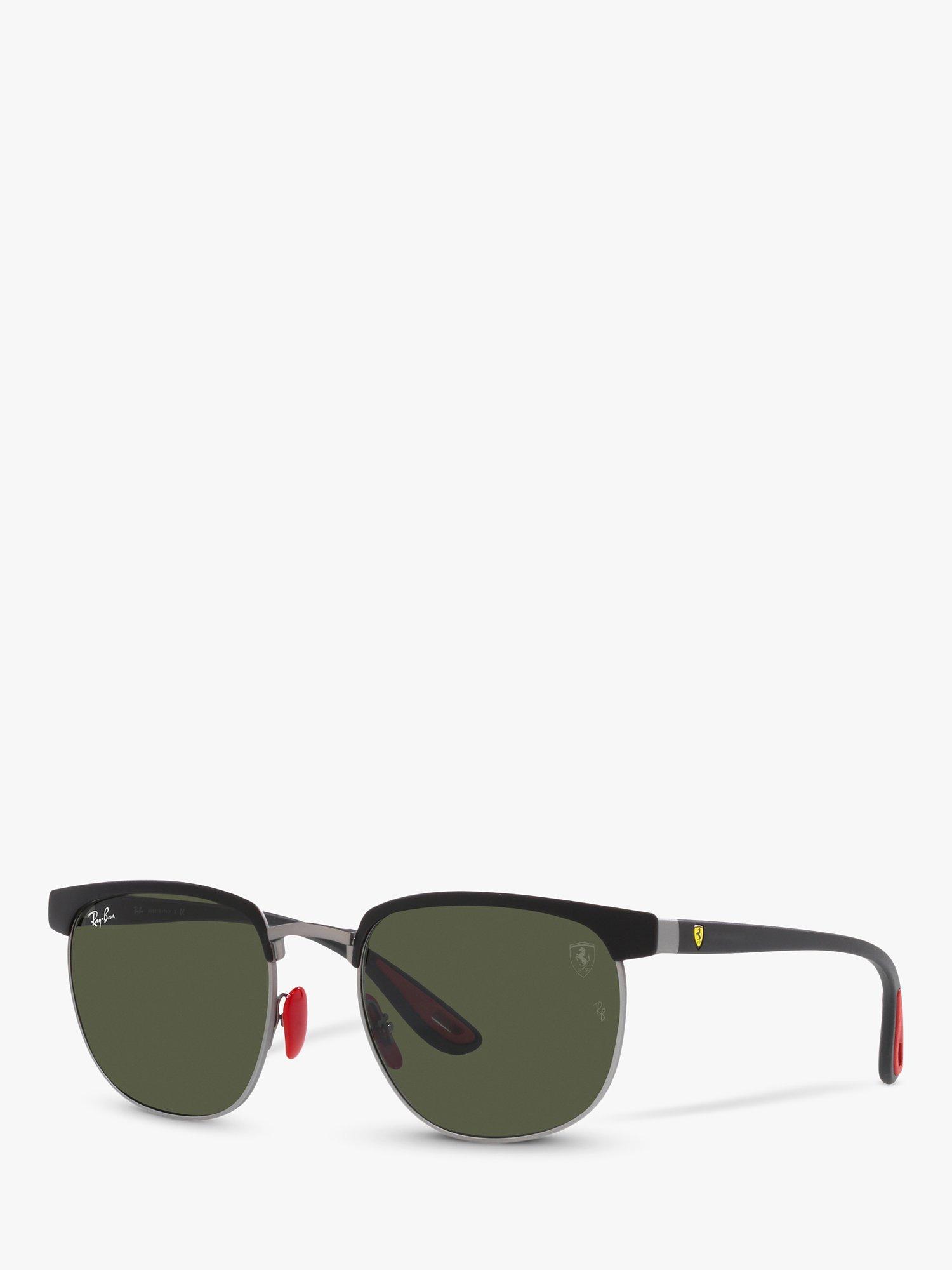 Product image 1 of 4, which shows Ray-Ban RB3698 Scuderia Ferrari Unisex Square Sunglasses, Matte Black On Matte Gunmetal/Green