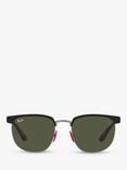 Ray-Ban RB3698 Scuderia Ferrari Unisex Square Sunglasses, Matte Black On Matte Gunmetal/Green