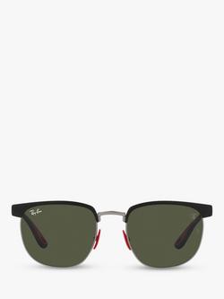 Ray-Ban RB3698 Scuderia Ferrari Unisex Square Sunglasses, Matte Black On Matte Gunmetal/Green - view 2, Matte Black On Matte Gunmetal/Green