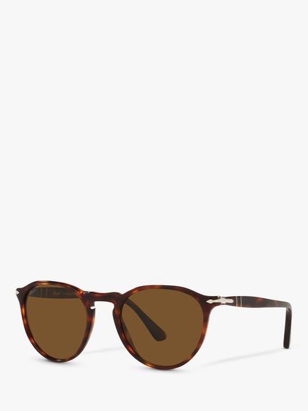 Persol PO3286S Unisex Polarised Oval Sunglasses, Tortoise/Brown, Tortoise/Brown