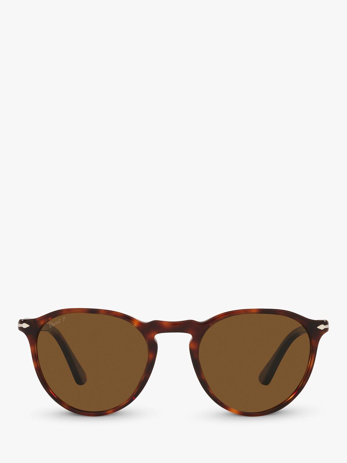 Product image 3 of 11, which shows Persol PO3286S Unisex Polarised Oval Sunglasses, Tortoise/Brown