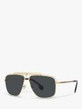 Versace VE2242 Men's Rectangular Sunglasses, Gold/Grey