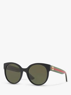 Gucci GG0035SN Women's Round Sunglasses, Black/Green, Black/Green