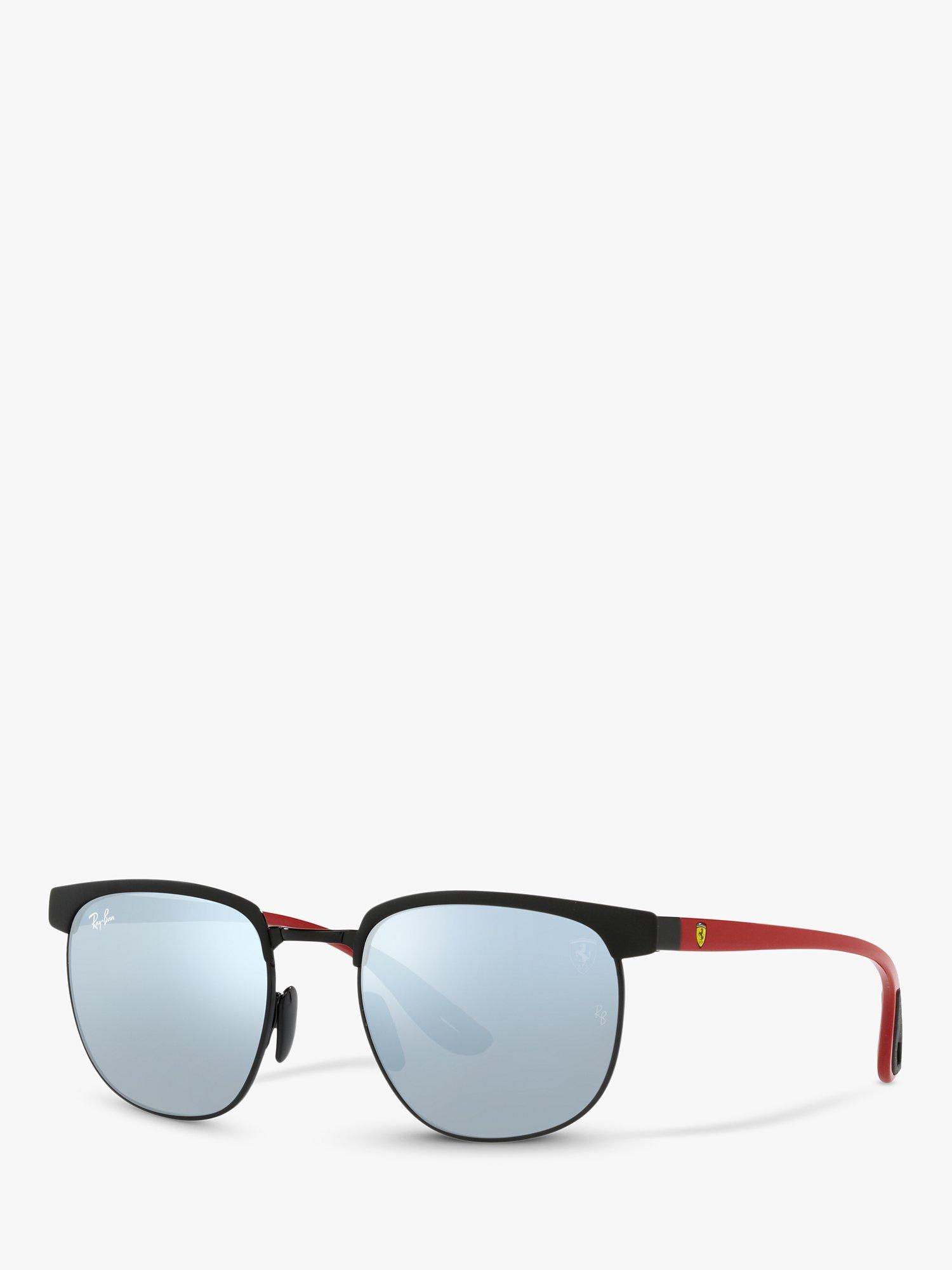 Product image 1 of 4, which shows Ray-Ban RB3698 Scuderia Ferrari Unisex Square Sunglasses, Matte Black On Black/Mirror Blue