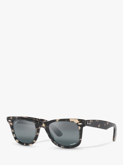 Ray-Ban RB2140 Unisex Polarised Wayfarer Sunglasses, Grey Havana/Blue, Grey Havana/Blue