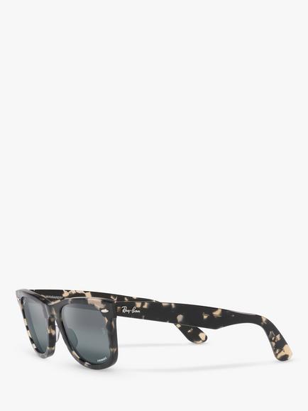 Ray-Ban RB2140 Unisex Polarised Wayfarer Sunglasses, Grey Havana/Blue - view 2, Grey Havana/Blue
