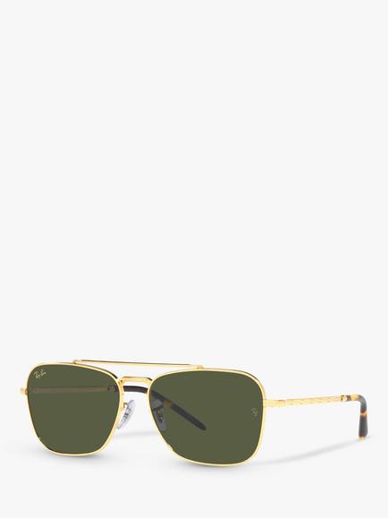 Ray-Ban RB3636 Unisex New Caravan Square Sunglasses, Legend Gold/Green, Legend Gold/Green