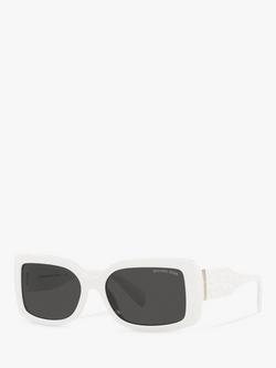 Michael Kors MK2165 Women's Corfu Rectangular Sunglasses, Optic White/Grey