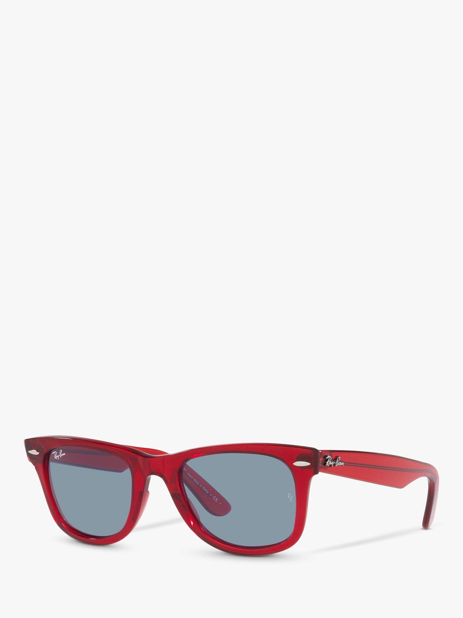 Ray-Ban RB2140 Unisex Original Wayfarer Sunglasses, Transparent Red/Blue