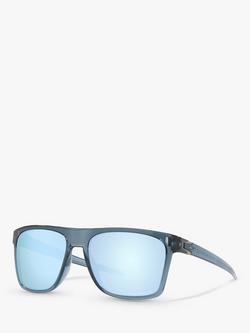 Oakley OO9100 Men's Leffingwell Prizm Polarised Rectangular Sunglasses, Crystal Black/Blue, Crystal Black/Blue