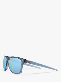 Oakley OO9100 Men's Leffingwell Prizm Polarised Rectangular Sunglasses, Crystal Black/Blue - view 2, Crystal Black/Blue