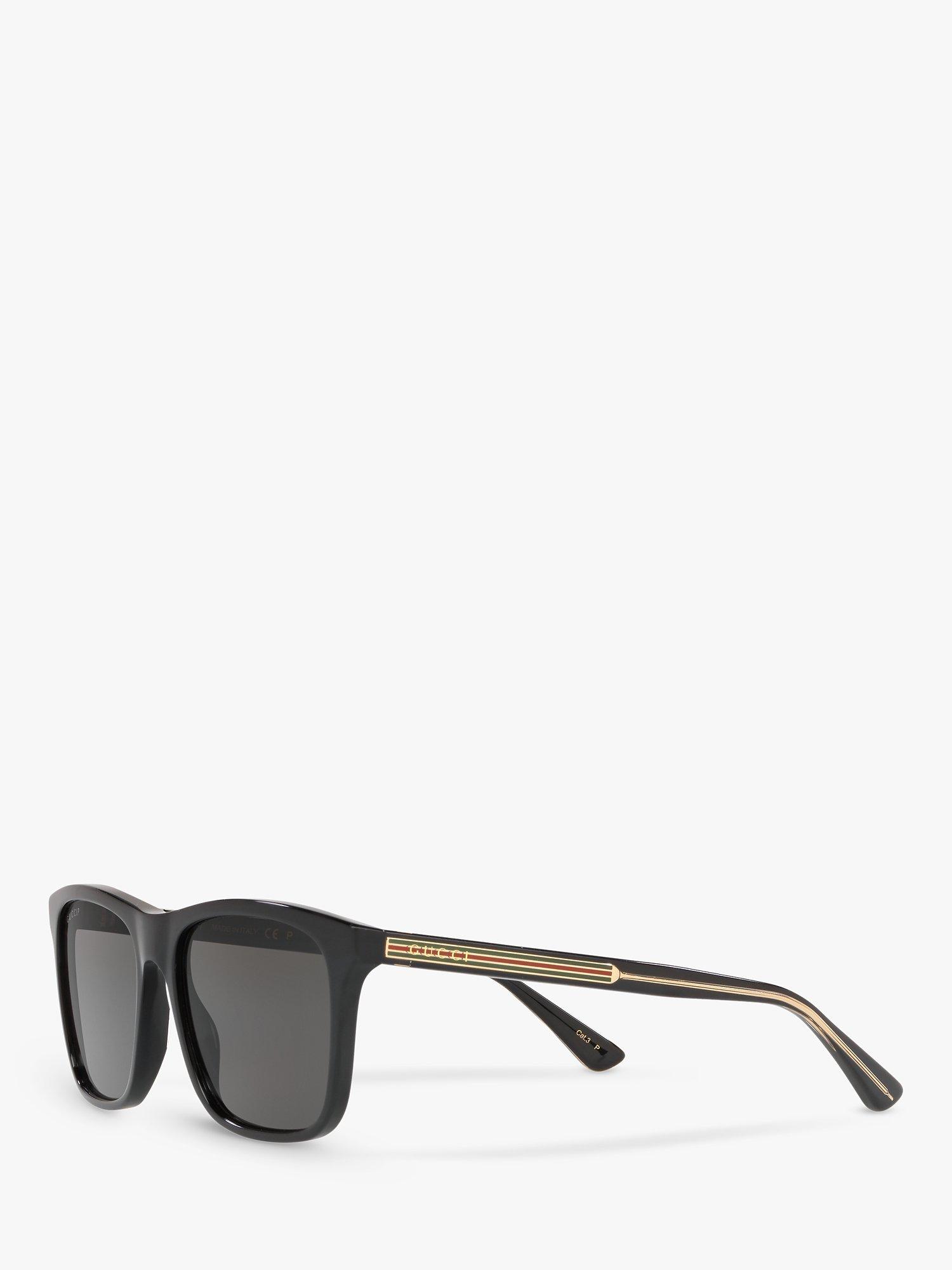 Gucci GG0381SN Men's Rectangular Sunglasses, Black/Grey