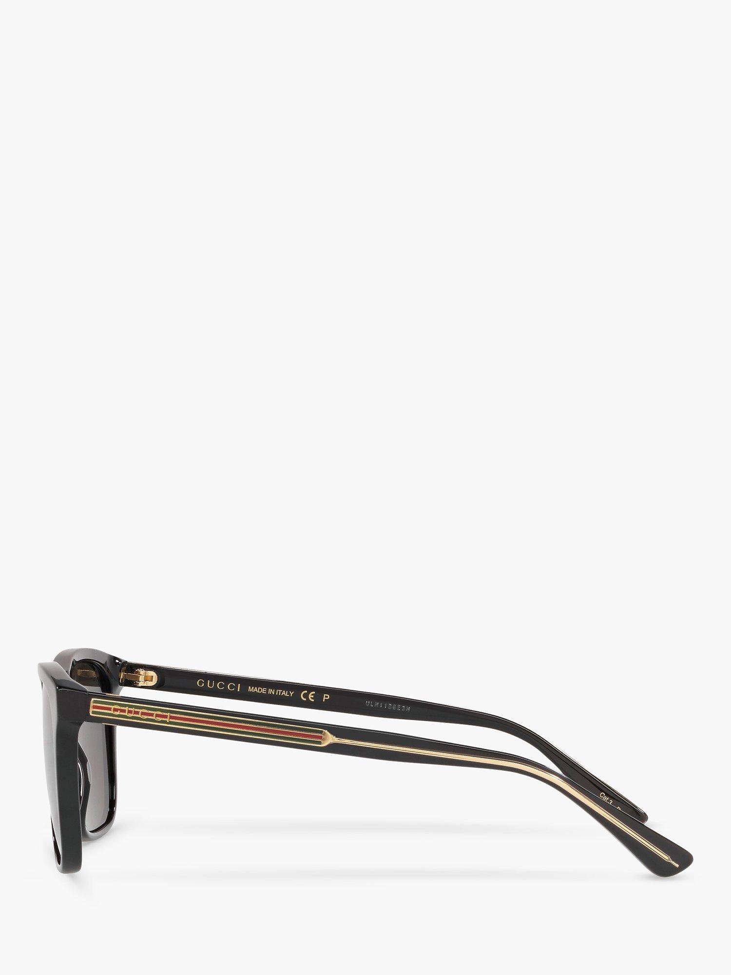 Gucci GG0381SN Men's Rectangular Sunglasses, Black/Grey