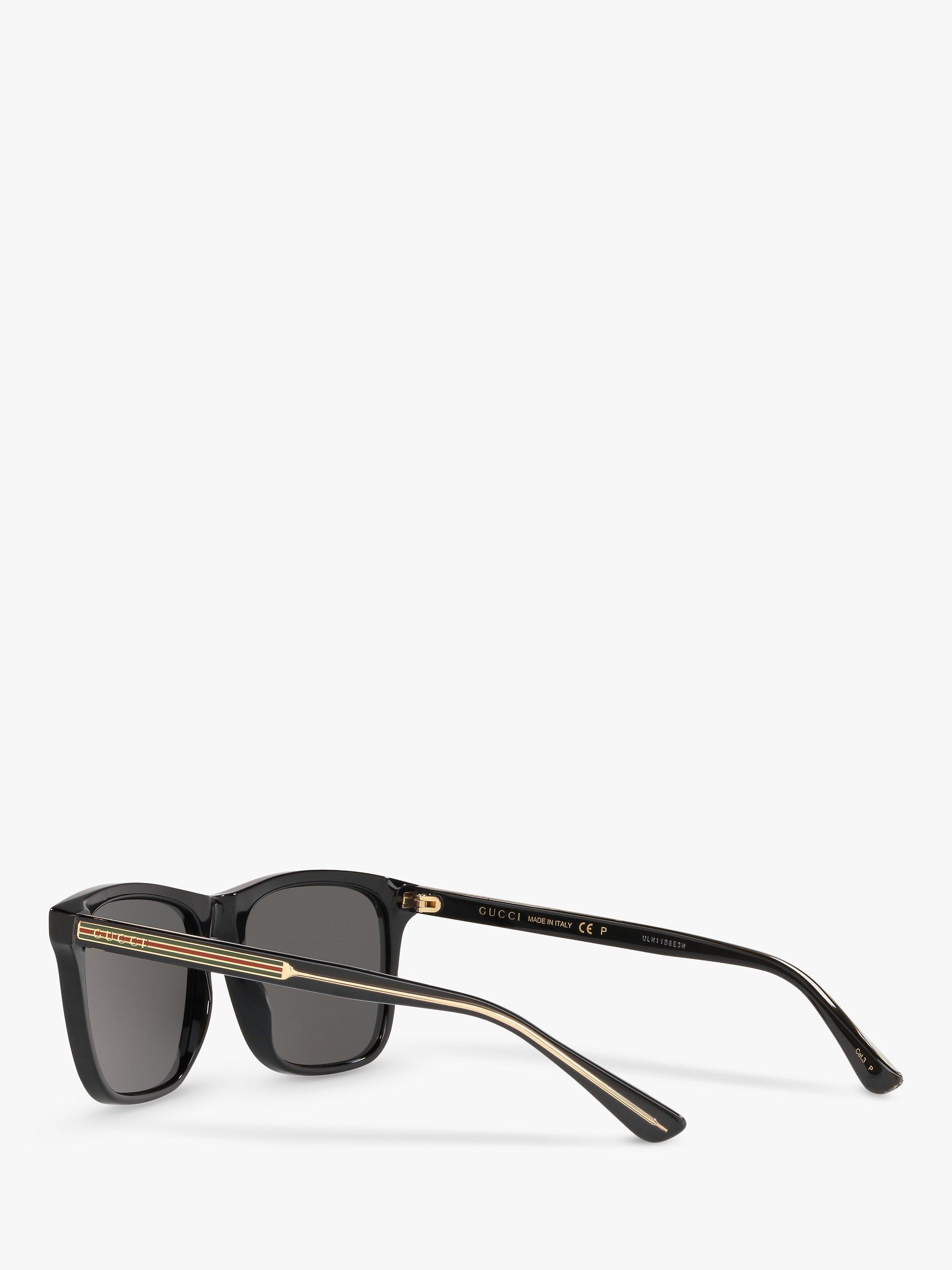 Gucci GG0381SN Men's Rectangular Sunglasses, Black/Grey