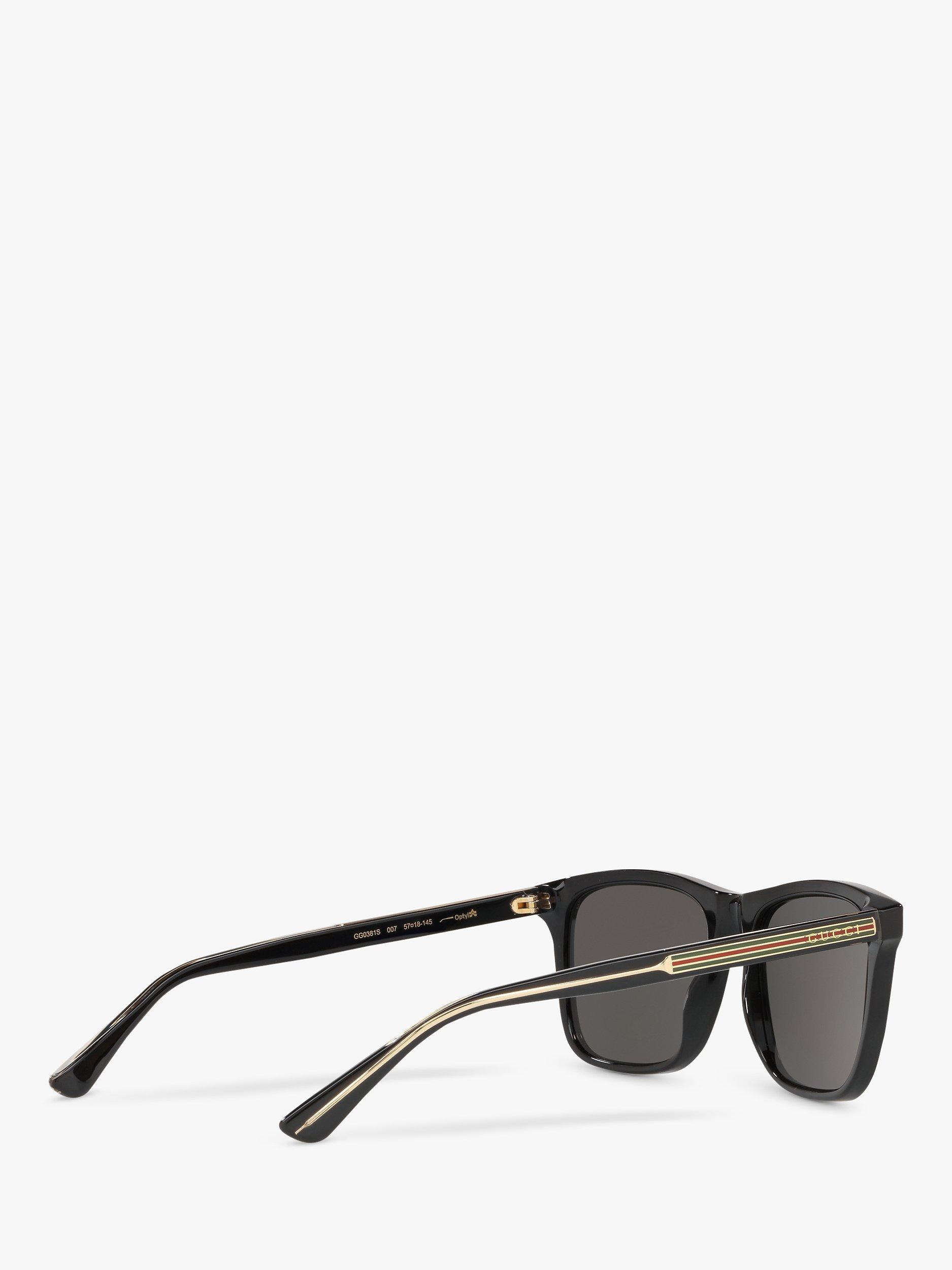 Gucci GG0381SN Men's Rectangular Sunglasses, Black/Grey