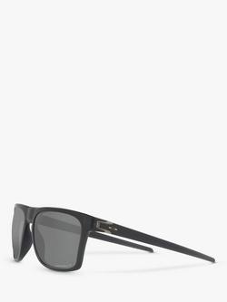 Oakley OO9100 Men's Leffingwell Prizm Polarised Rectangular Sunglasses, Matte Black Ink/Grey - view 2, Matte Black Ink/Grey