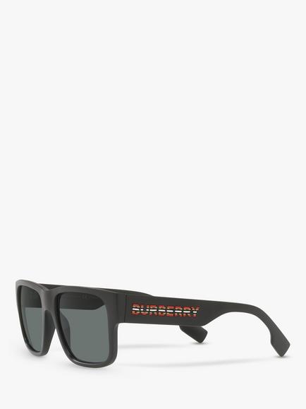 Burberry BE4358 Men's Knight Polarised Square Sunglasses, Matte Black/Grey - view 2, Matte Black/Grey