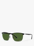 Ray-Ban RB36869 Unisex Polarised Square Sunglasses, Black on Silver/Green