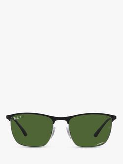 Ray-Ban RB36869 Unisex Polarised Square Sunglasses, Black on Silver/Green - view 2, Black On Silver