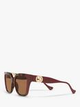 Gucci GG1023S Women's D-Frame Sunglasses, Brown Red/Brown