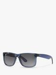 Ray-Ban RB4165 Men's Polarised Justin Square Sunglasses, Transparent Blue/Grey Gradient