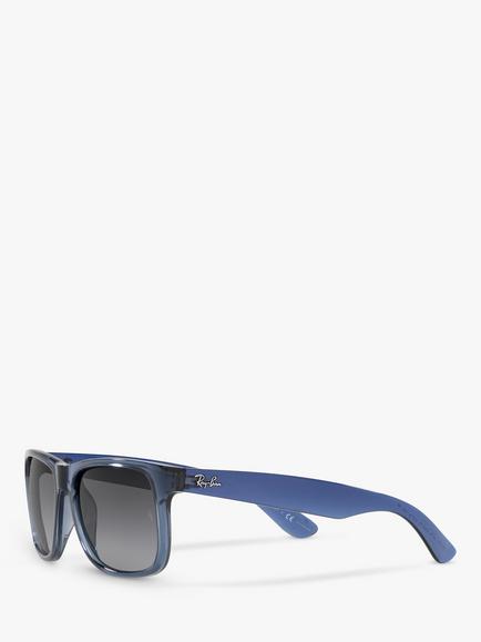 Ray-Ban RB4165 Men's Polarised Justin Square Sunglasses, Transparent Blue/Grey Gradient - view 2, Transparent Blue/Grey Gradient