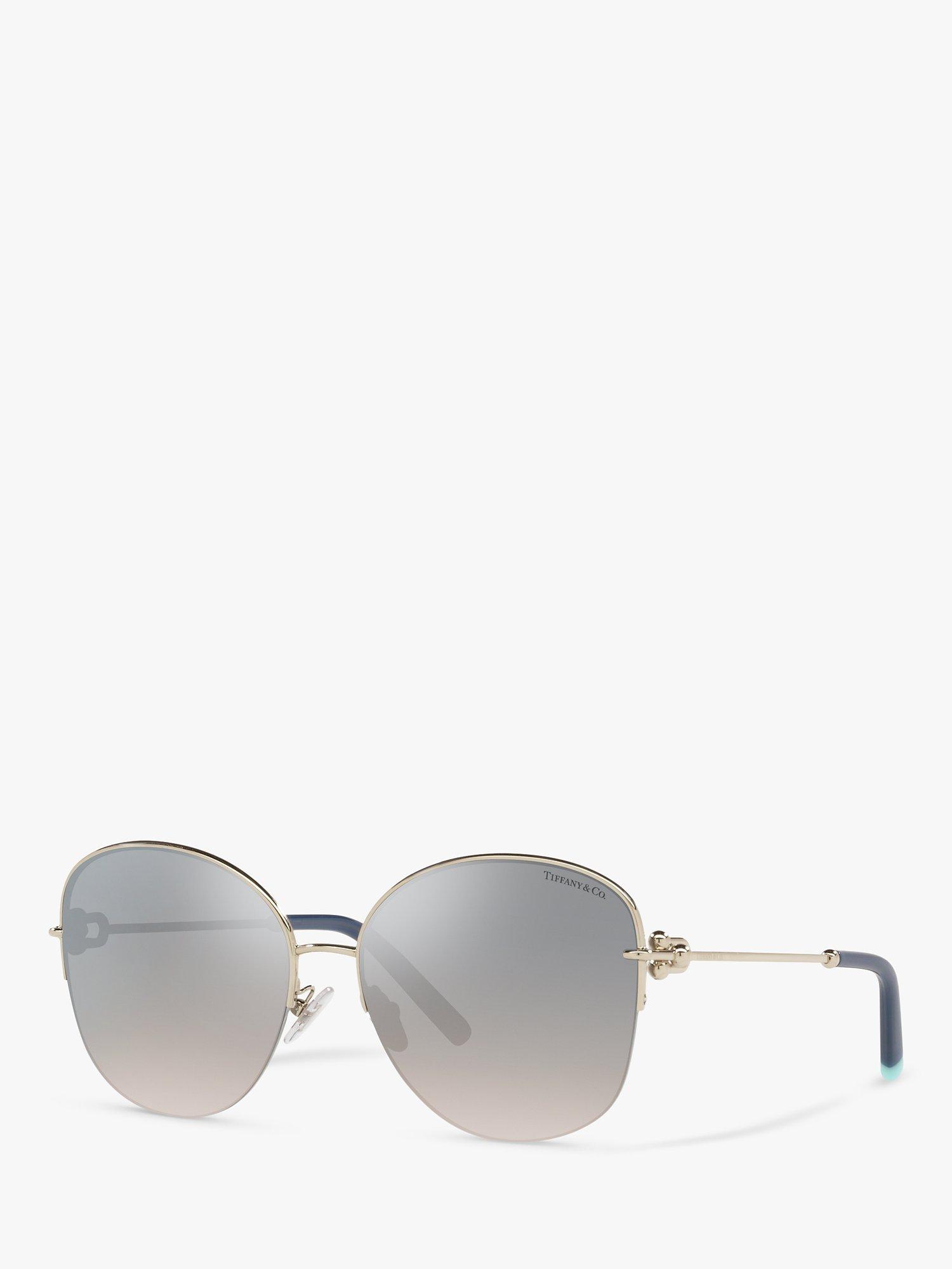 Product image 1 of 11, which shows Tiffany & Co TF3082 Women's Pillow Shape Sunglasses, Pale Gold/Blue Mirror